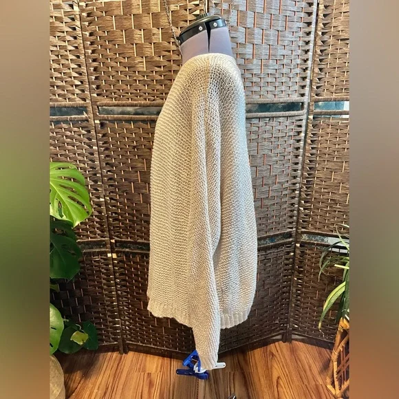 Free People oatmeal beige Knit V neck oversized slouchy off shoulder sweater m - Picture 4 of 14